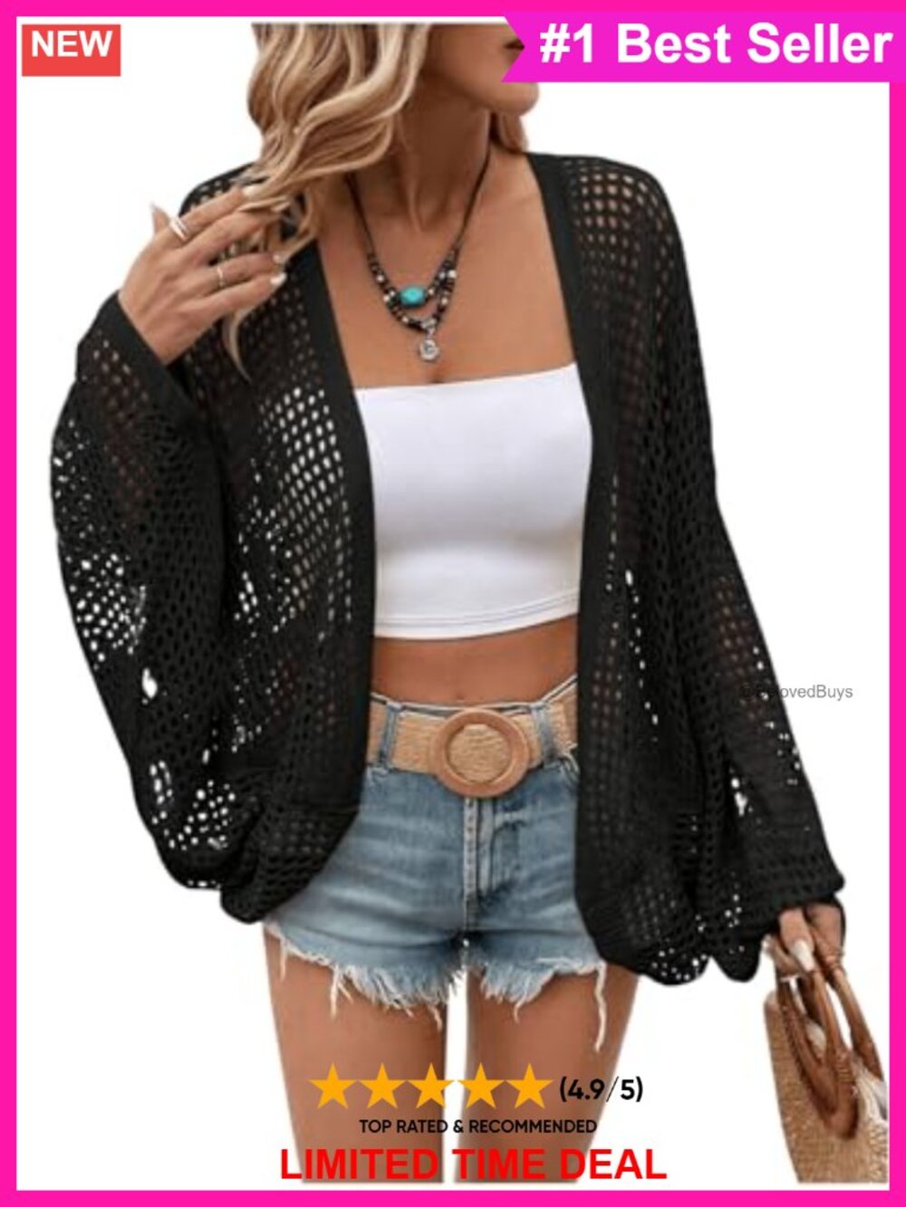 Lightweight Crochet Sheer Cardigan Dolman Sleeve Open Front Loose Knit